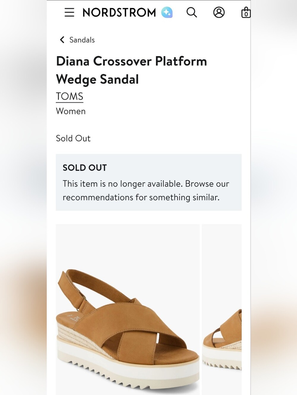 *NWT* TOMS Diana Crossover Platform Wedge Brown Sugar Leather Women's Size 7.5